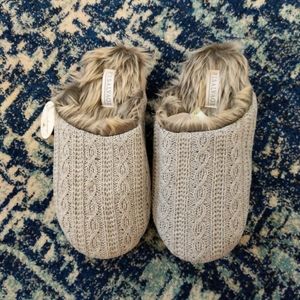 PJ Salvage Faux Fur Cable Knit Slippers